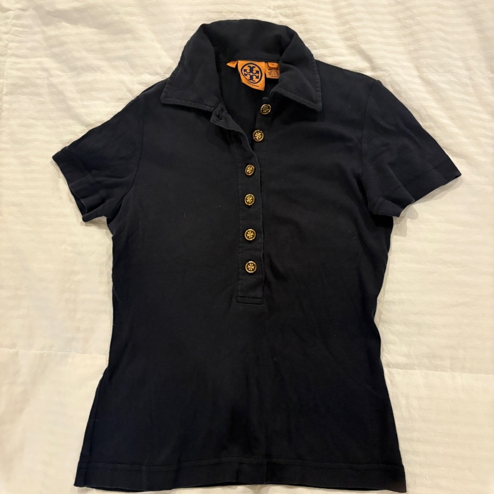 Tory Burch Black 1/2 button polo shirt